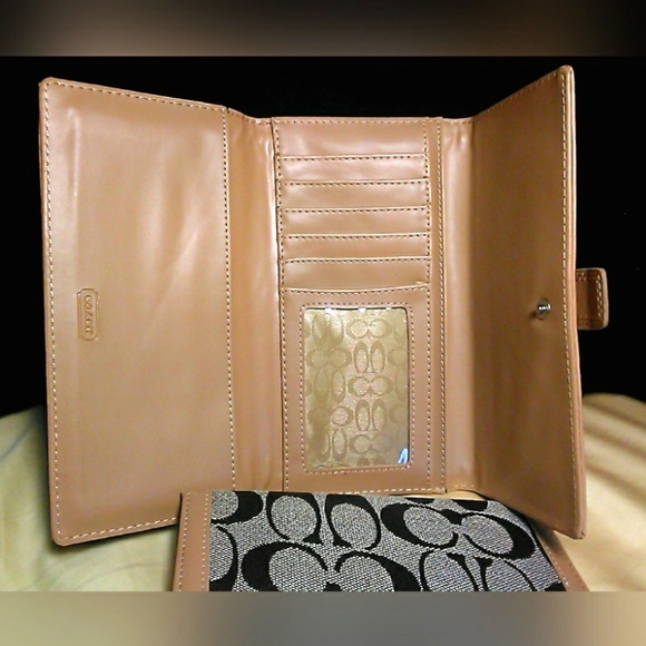 LIKE BRAND NEW COACH LONG WALLET MONOGRAM TAN/ BROWN LEATHER & CANVAS - Picture 6 of 9